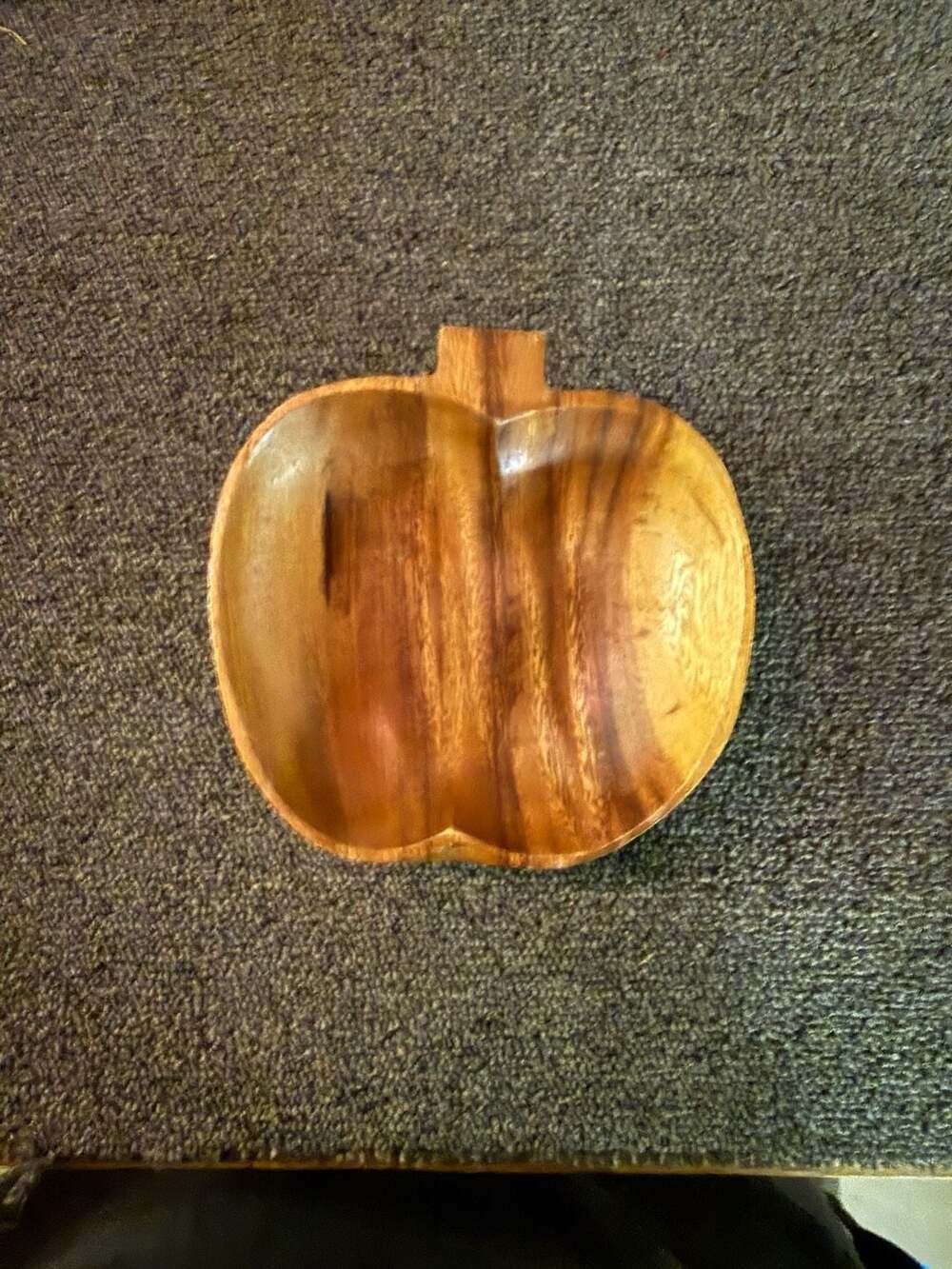 Vintage Hand Carved Wooden Apple Shaped Serving Bowl